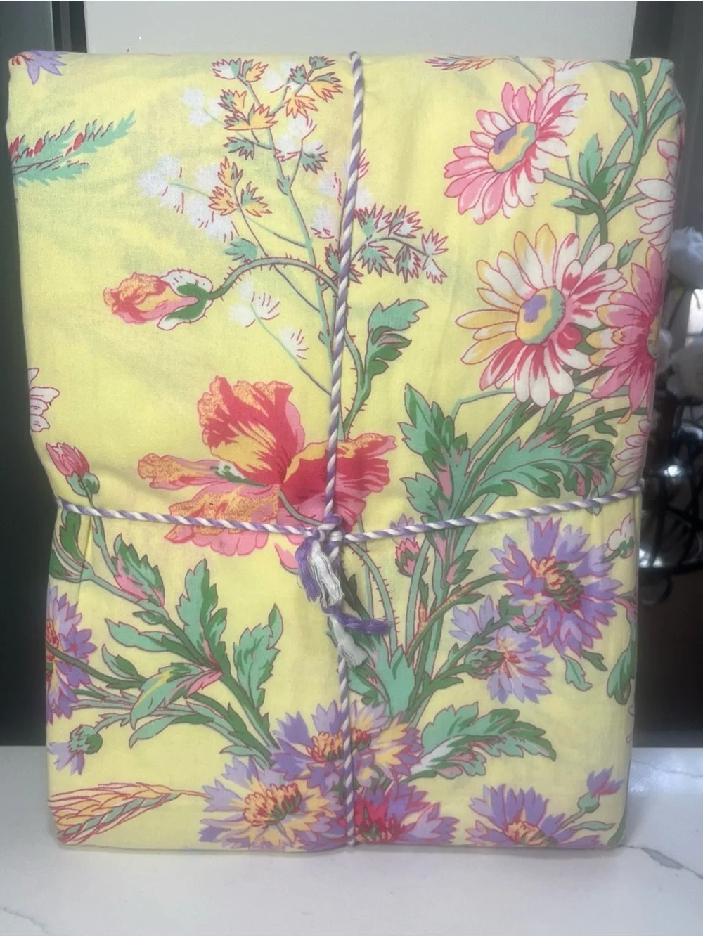 April Cornell Border Tablecloth Wildflowers Yellow 60” x 102” 100% Cotton NWT